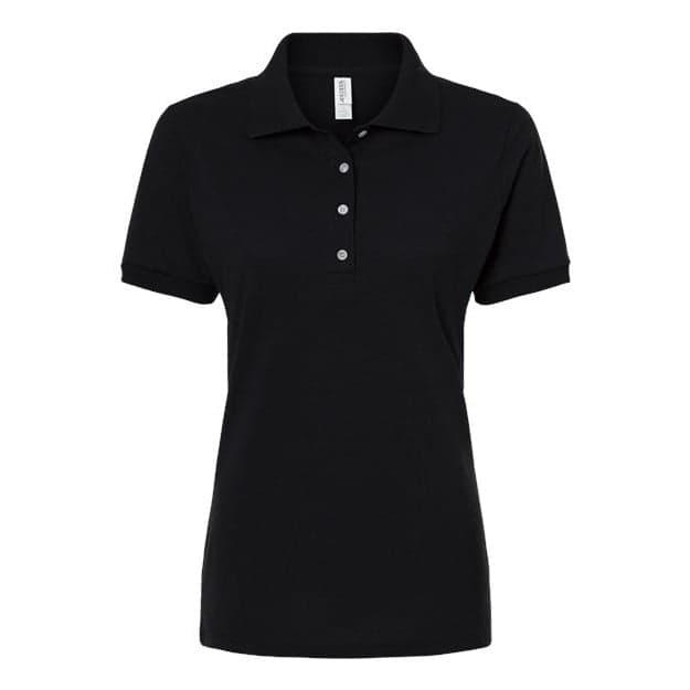 Plain black women's cotton polyester t-shirt, front view