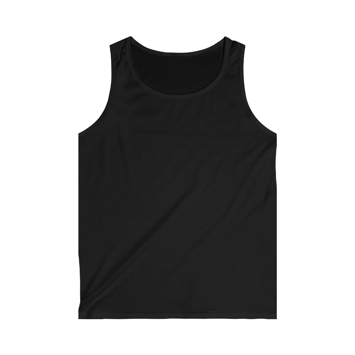 Plain black men's softstyle tank top, front view