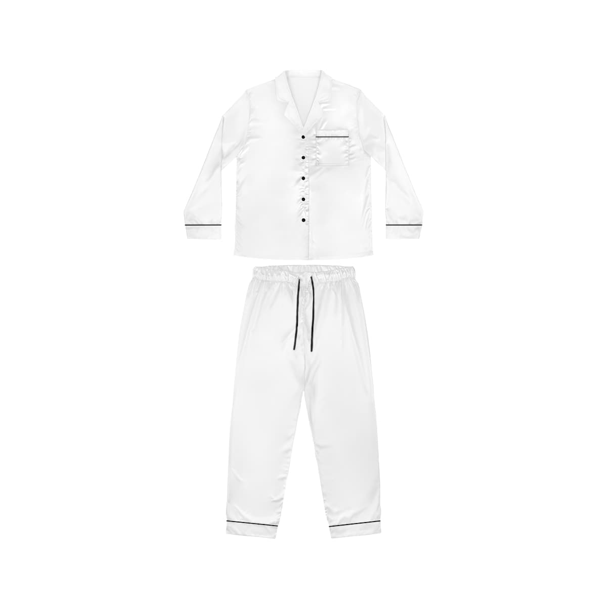 Plain black women's satin pajamas (aop), front view