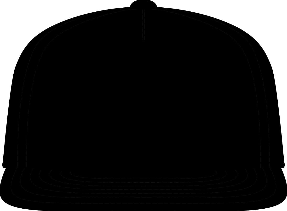 Plain black premium five-panel snapback cap, front view