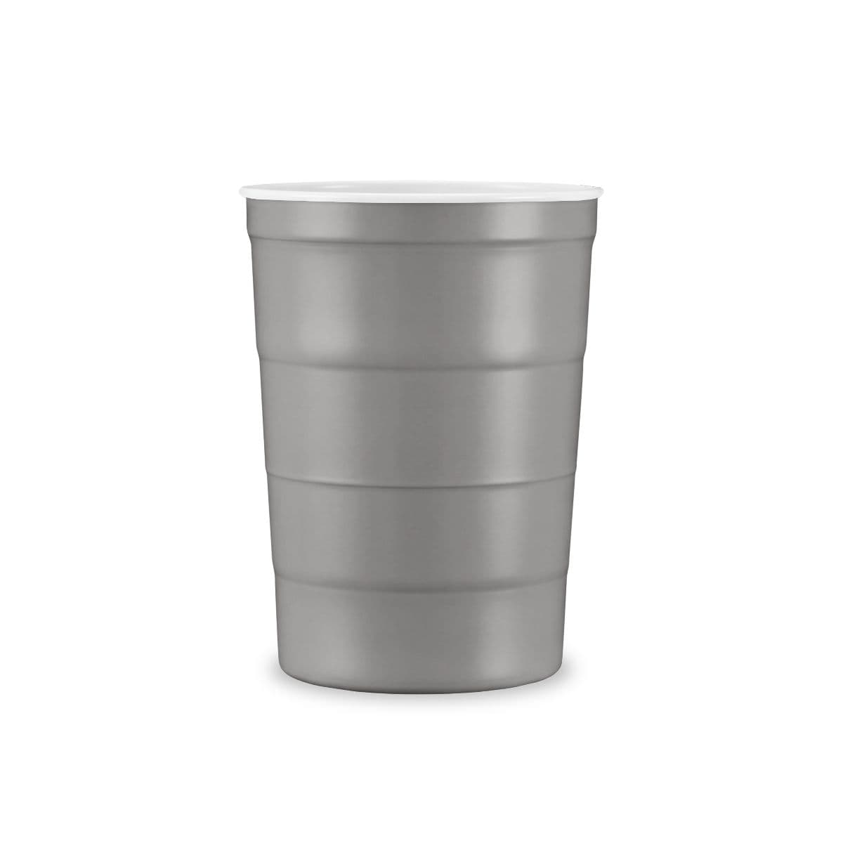 Plain gray recyclable steel cup, front view