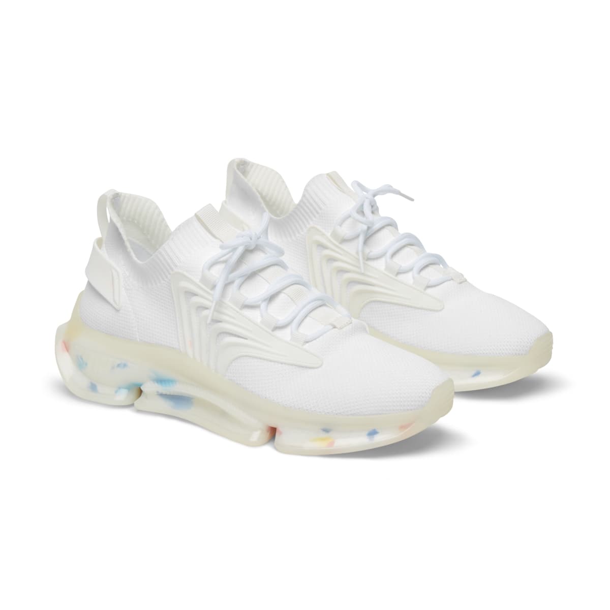 Plain white sole men's mesh sneakers, front view