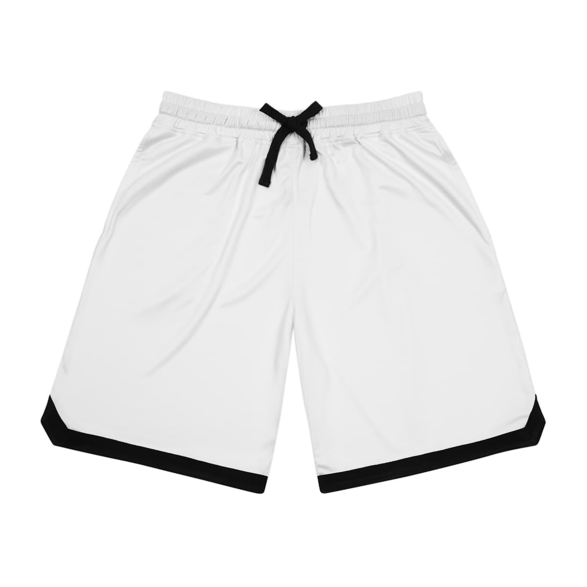 Plain black drawstring and rib basketball rib shorts (aop), front view