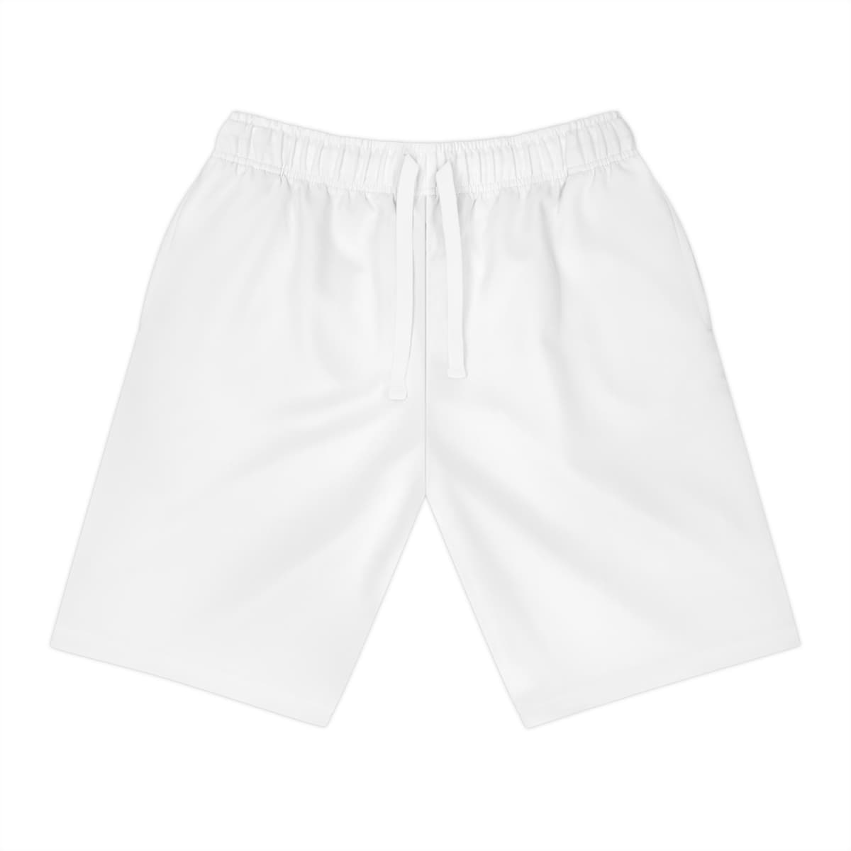 Plain white drawstring athletic long shorts (aop), front view