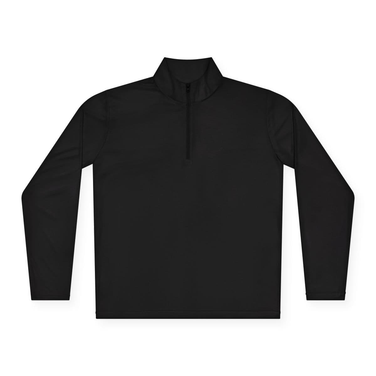 Plain black unisex quarter-zip pullover, front view