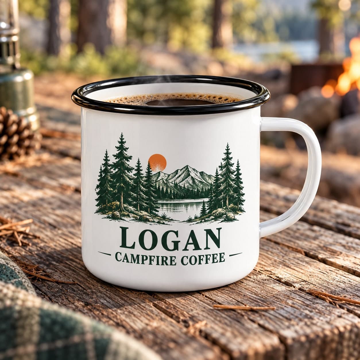 Custom 12 oz Black Rim Enamel Camp Mug with Your Photo or Text