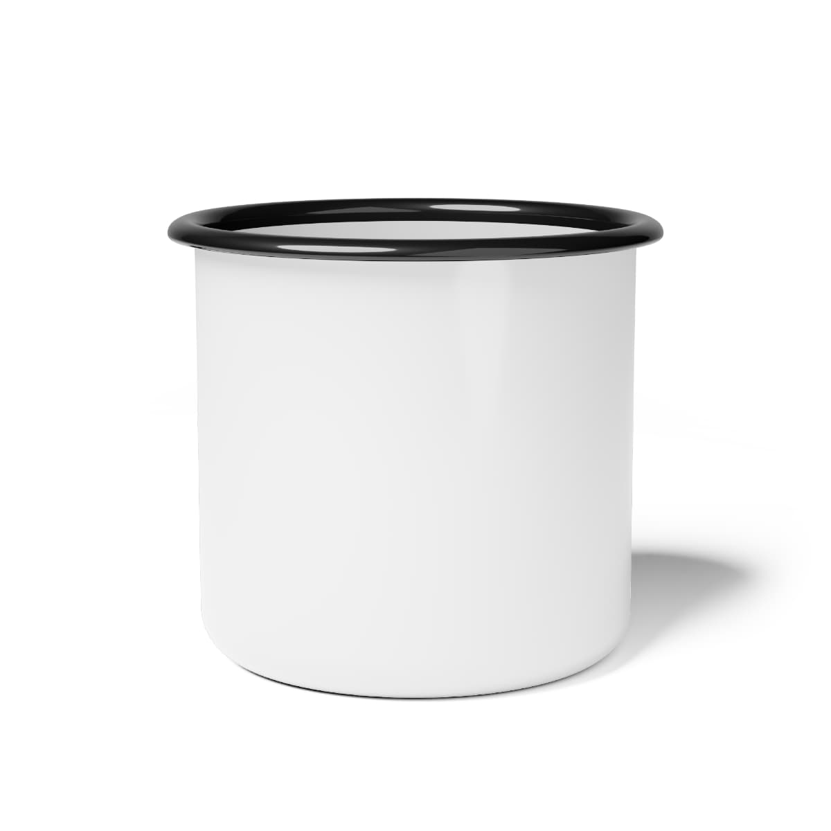 Plain black rim enamel camp cup, front view