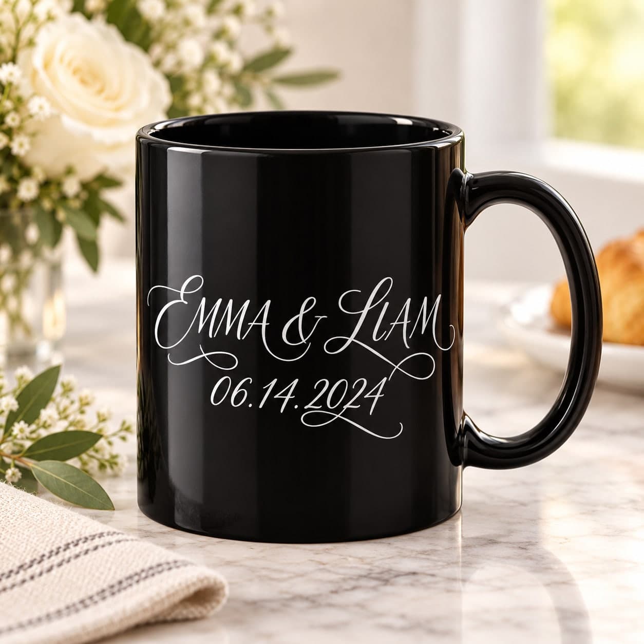 Custom Glossy Black Ceramic Mug with Your Photo or Text