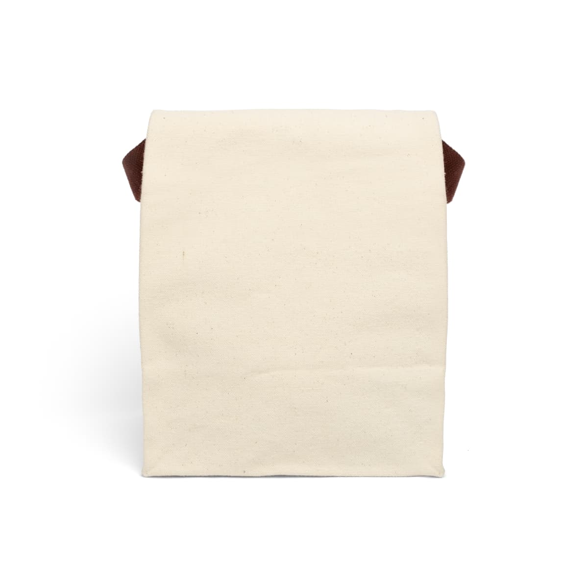 Plain natural canvas lunch bag with strap, front view
