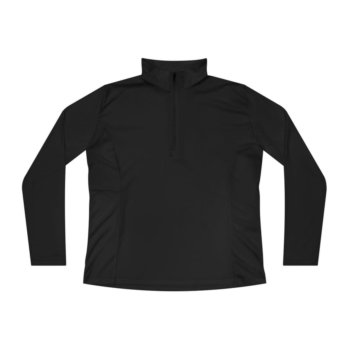 Plain black ladies quarter-zip pullover, front view