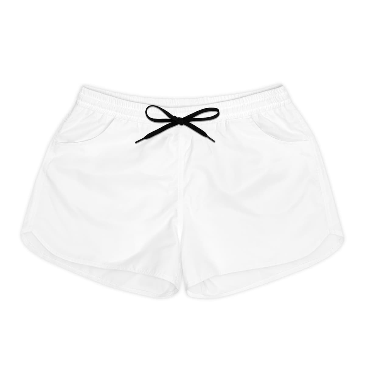 Plain black drawstring women's casual shorts (aop), front view