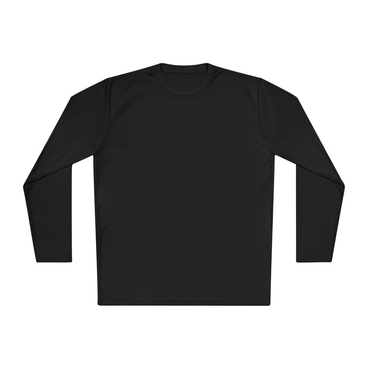 Plain black unisex lightweight long sleeve tee, front view