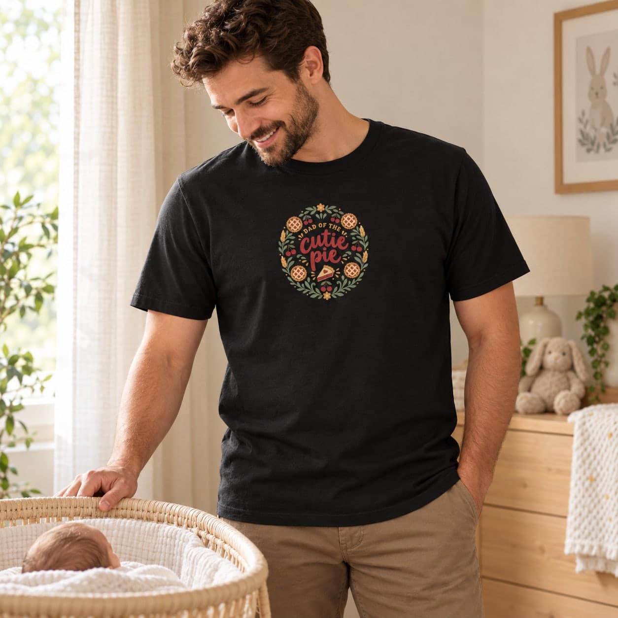 Dad of the Cutie Pie T-Shirt – New Dad Folk Art Cherry Wreath