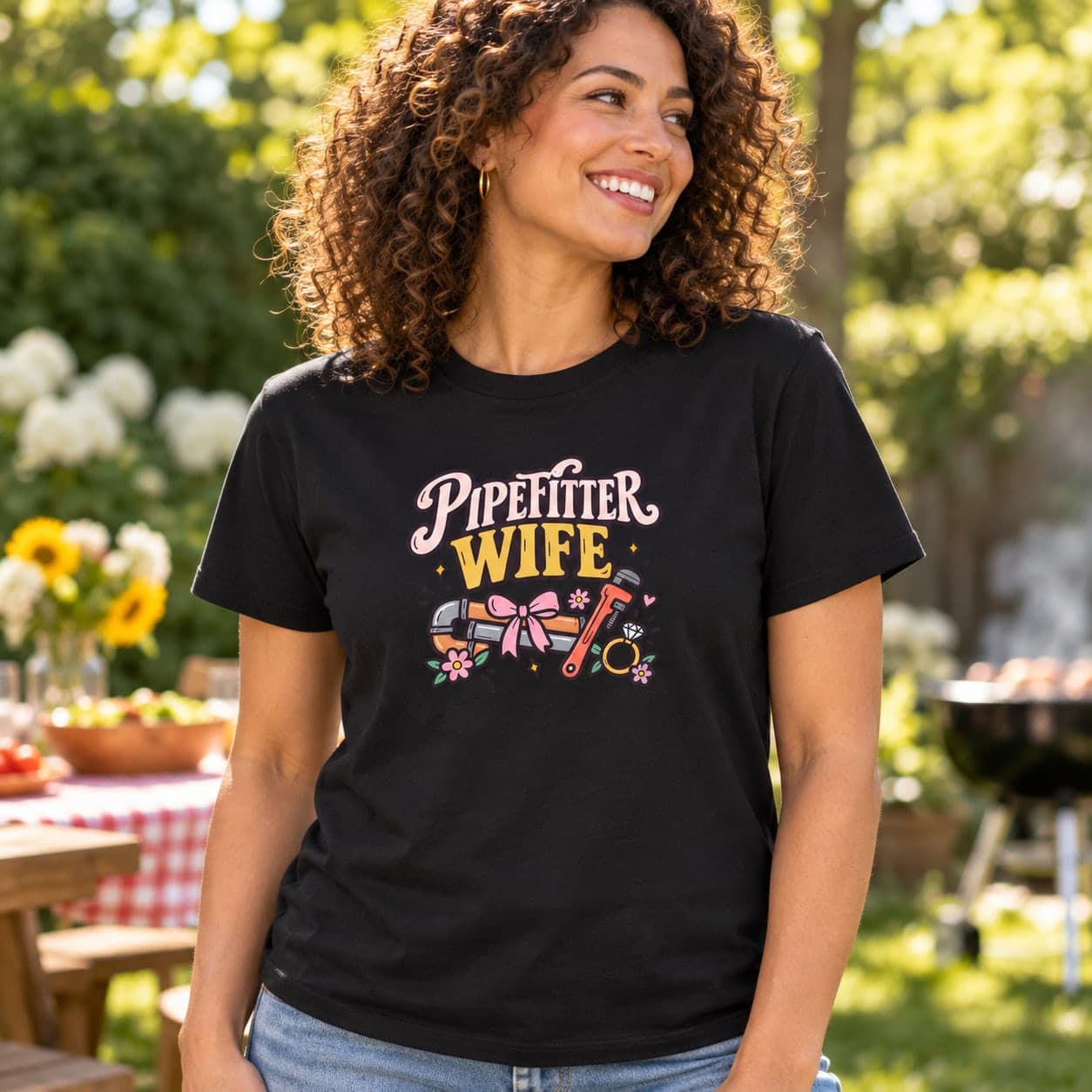 Pipefitter Wife T-Shirt – Proud Trade Family Pipes Wrench and Ring