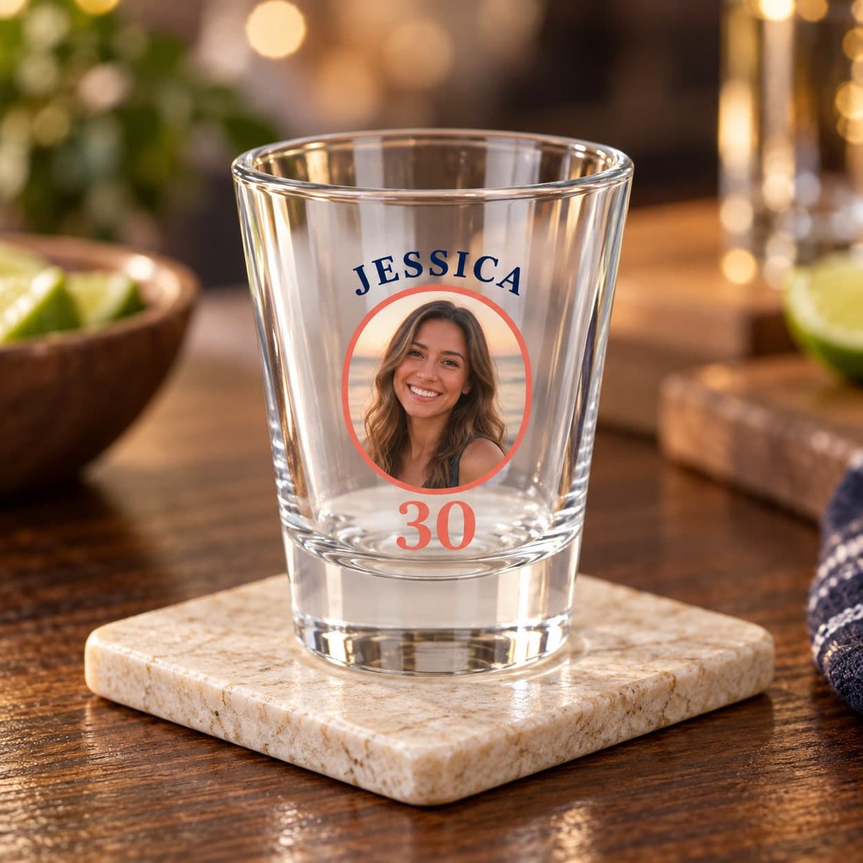 Custom Solid Base Clear Glass Shot Glass with Your Photo or Text