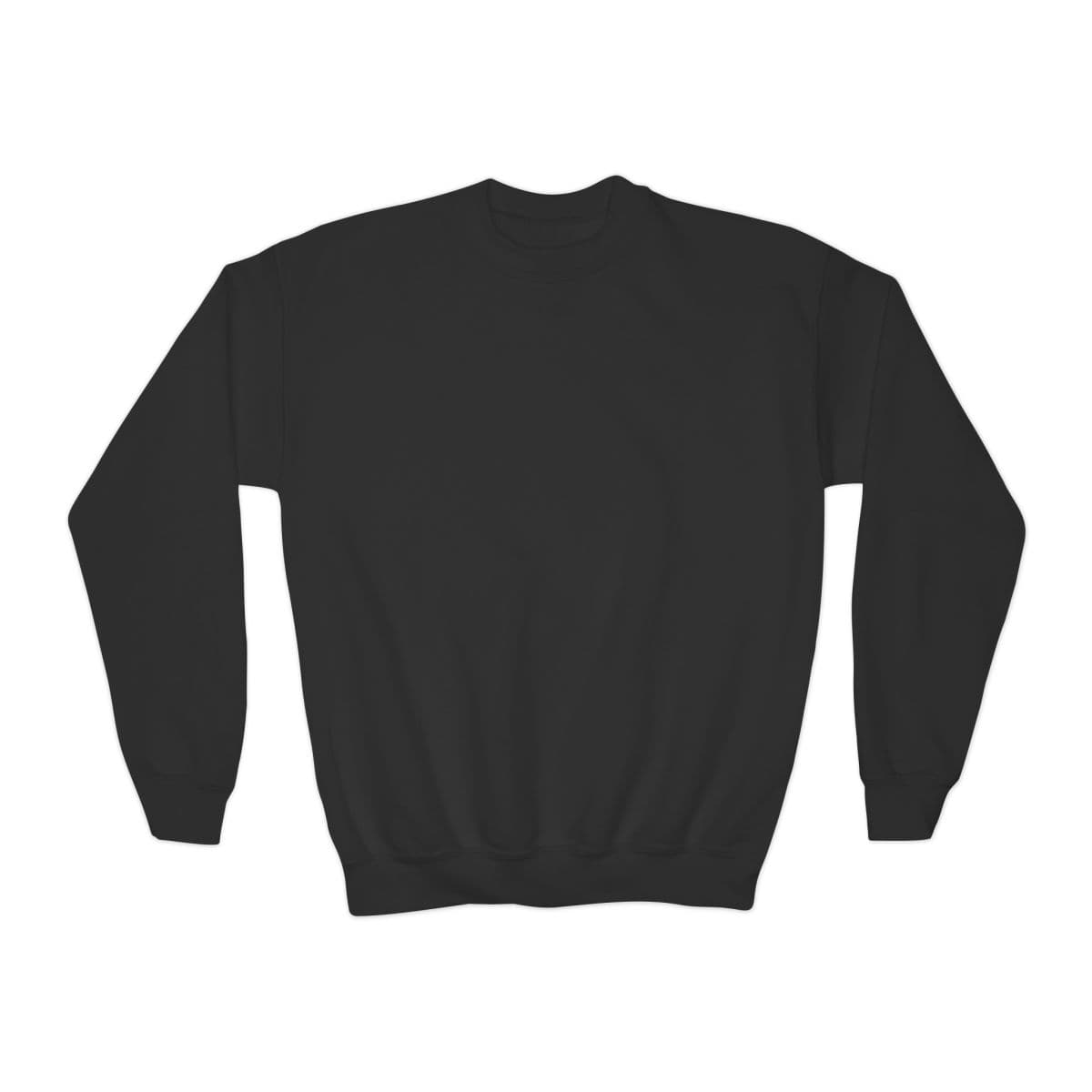 Plain black youth crewneck sweatshirt, front view