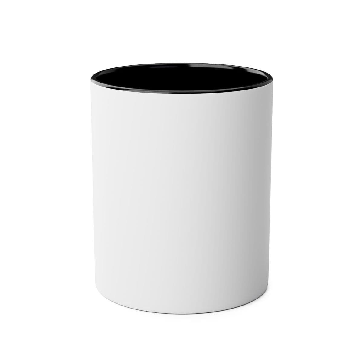 Plain black two-tone coffee mugs, 11oz, front view