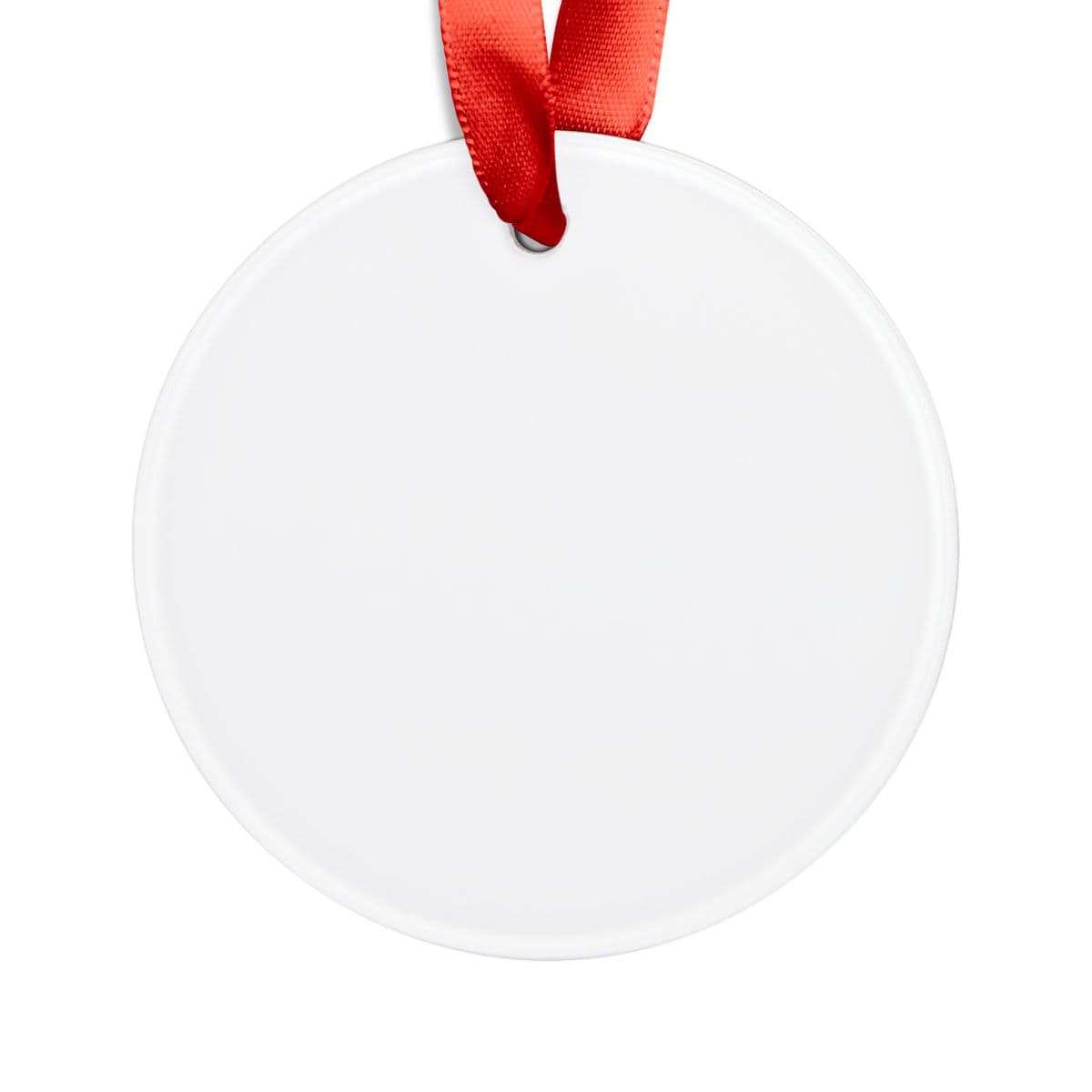 Plain acrylic ornament with ribbon, front view