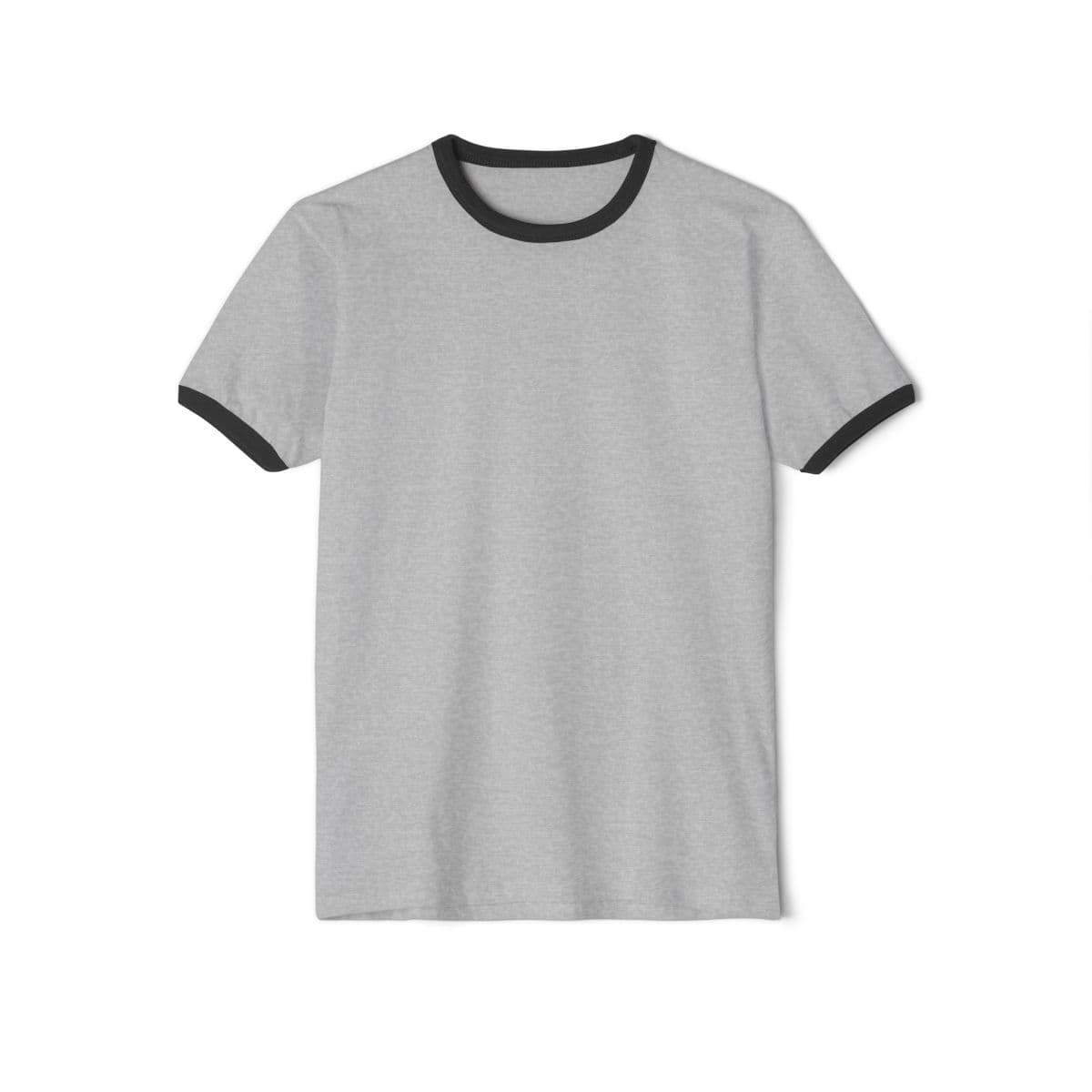 Plain heather grey/black unisex cotton ringer t-shirt, front view