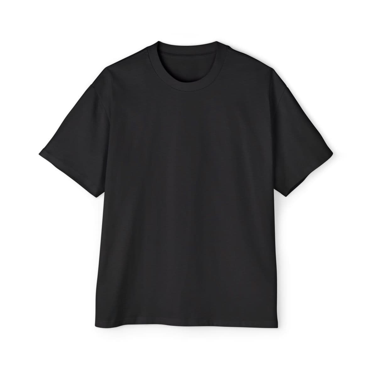 Plain black men's heavy oversized tee, front view