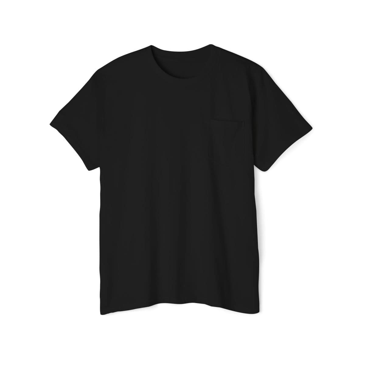 Plain black unisex heavy cotton pocket tee, front view