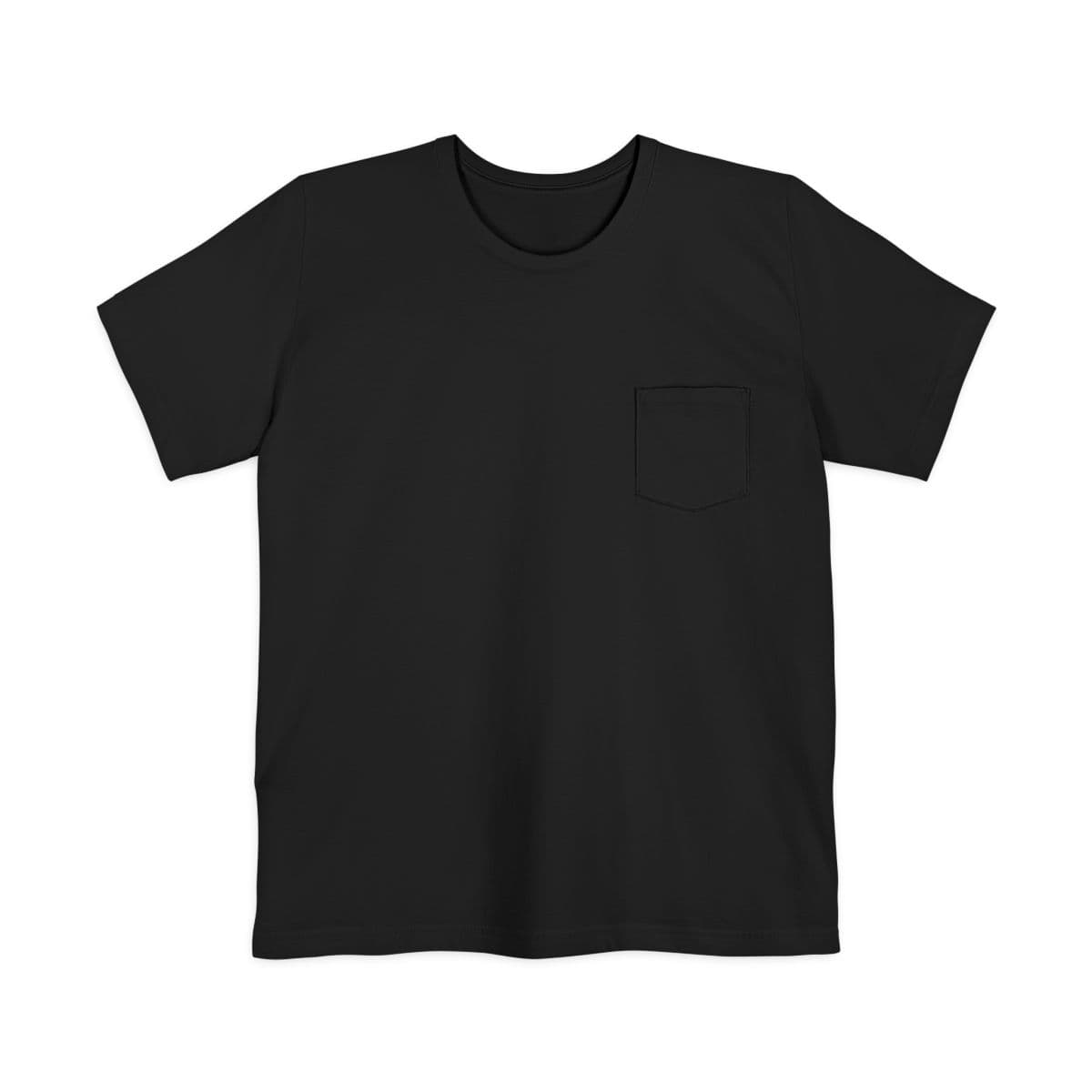 Plain black unisex pocket t-shirt, front view
