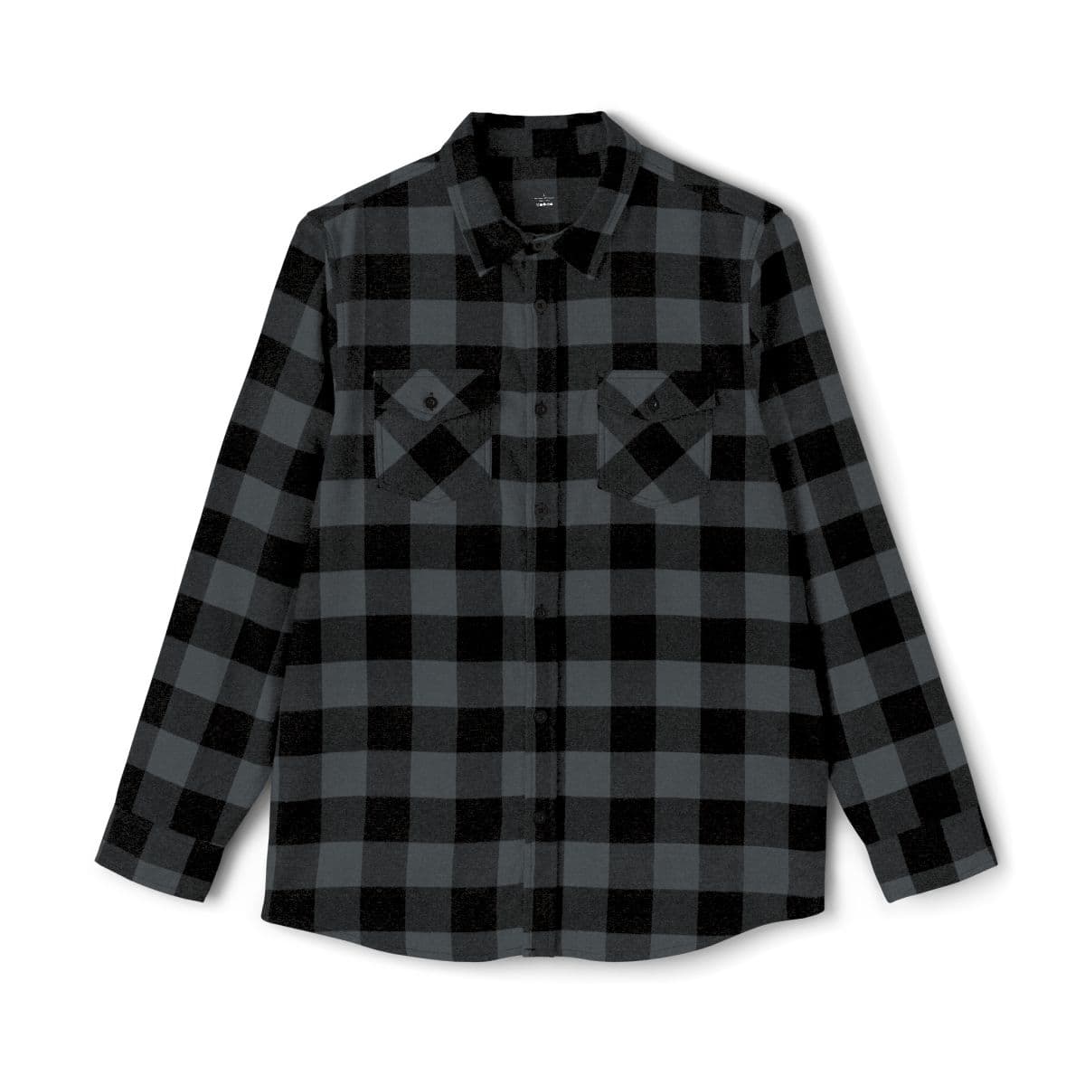Plain charcoal heather/ black unisex flannel shirt, front view