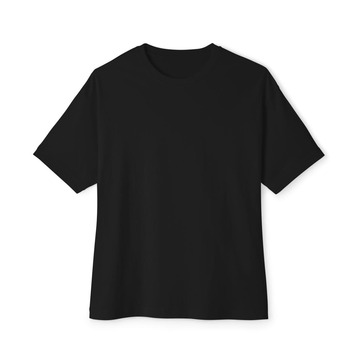 Plain black unisex oversized boxy tee, front view