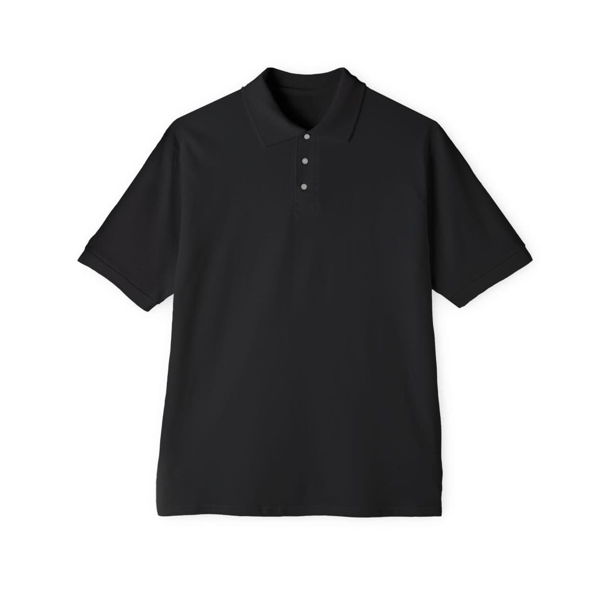 Plain black men's piqué polo, front view