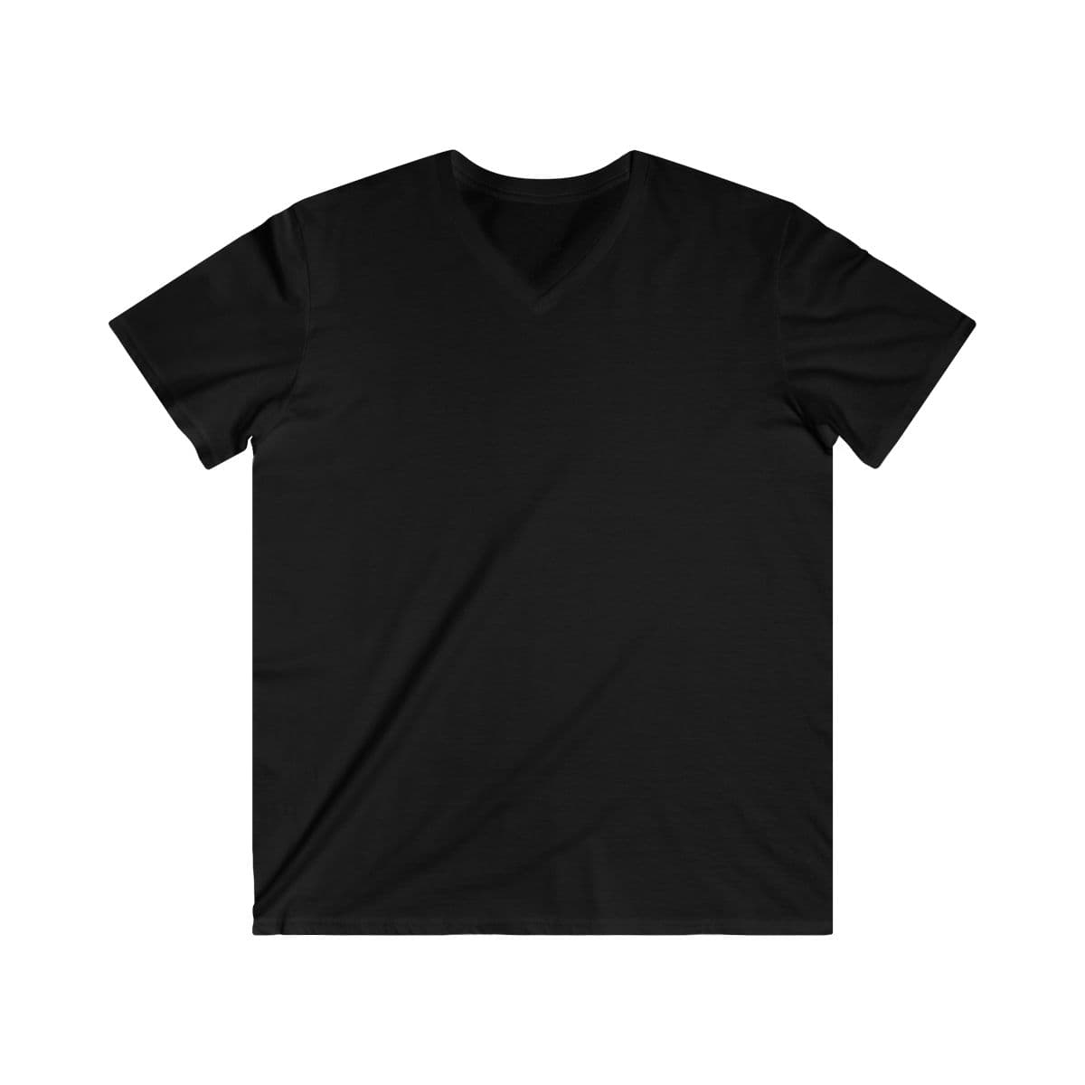 Plain black men's fitted v-neck short sleeve tee, front view