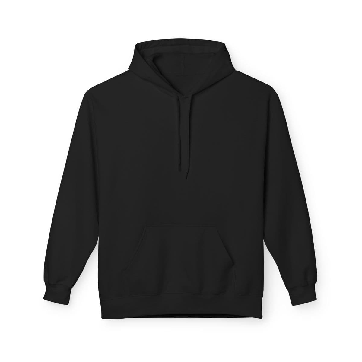 Plain black unisex midweight softstyle fleece hoodie, front view