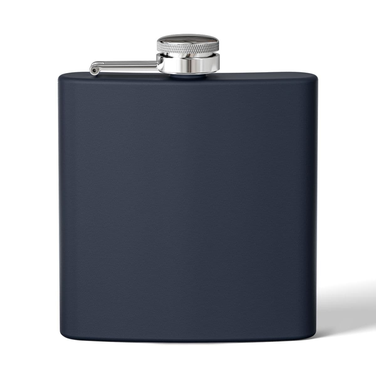 Plain navy stainless steel flask, 6oz, front view