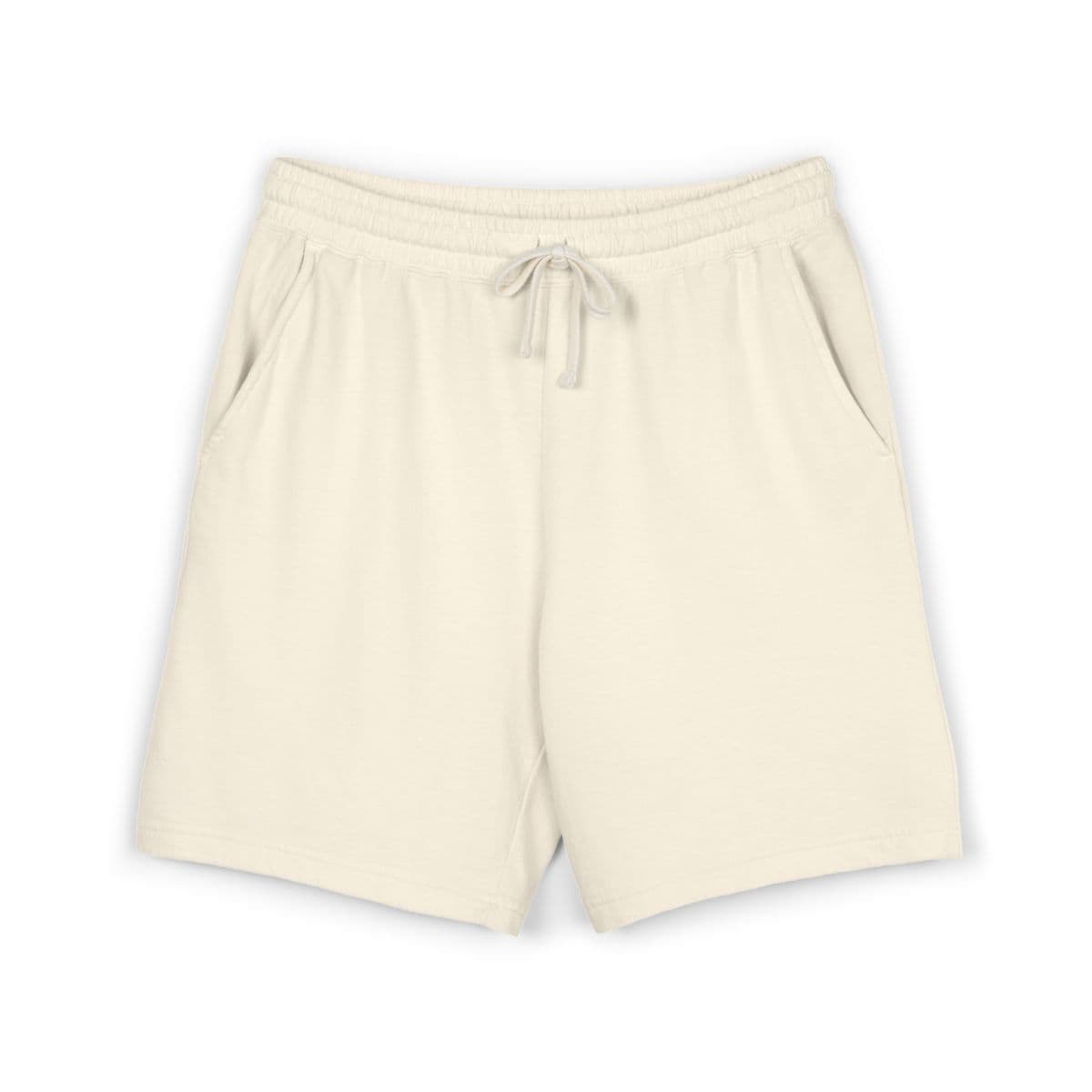 Plain ivory unisex garment-dyed lightweight fleece sweat shorts, front view