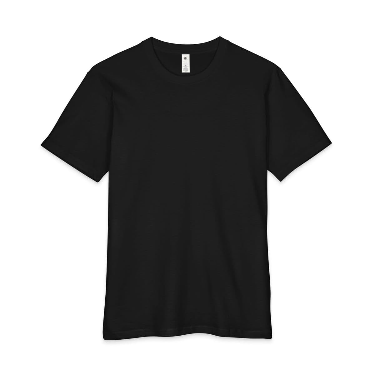 Plain black men's basic tee, front view