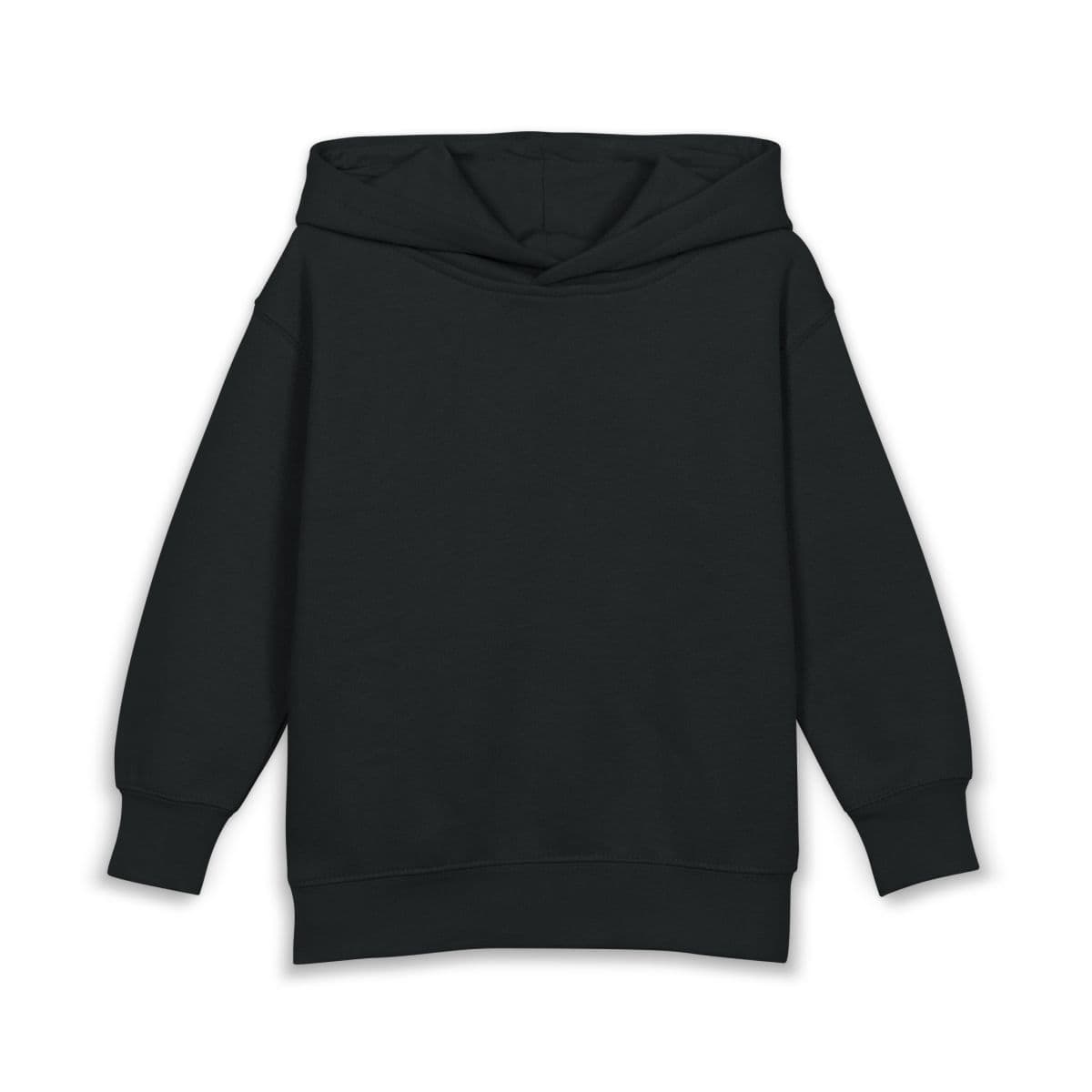 Plain black toddler pullover fleece hoodies, front view