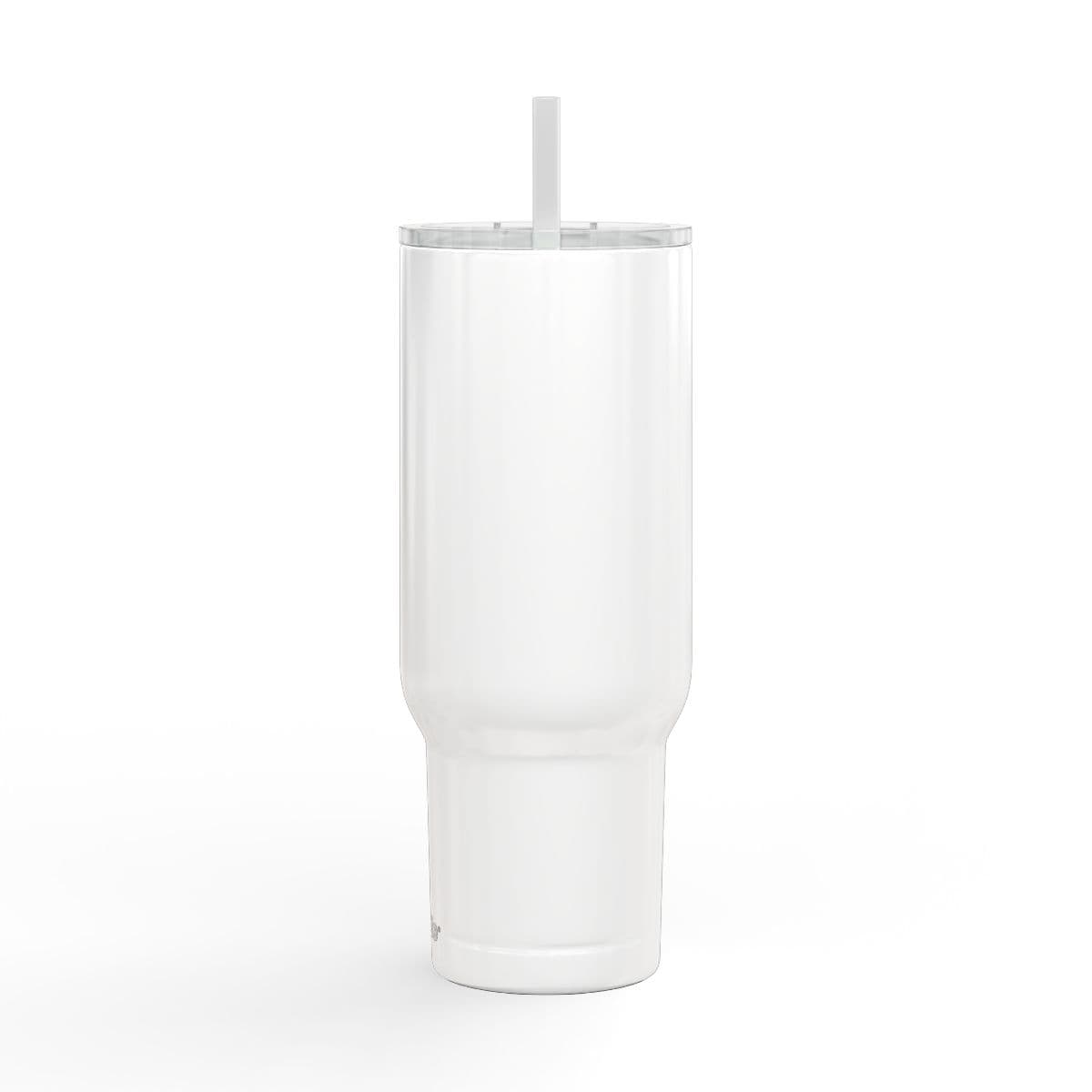 Plain white insulated tumbler with lid, 40oz (engraving), front view