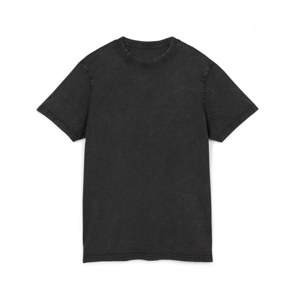 Plain black acid washed round neck tee, front view