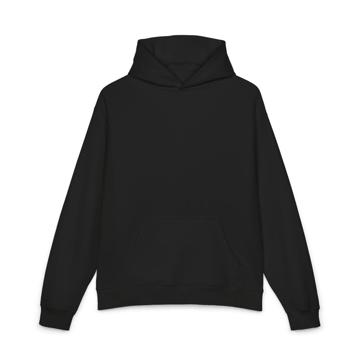 Plain black relaxed hoodie, front view