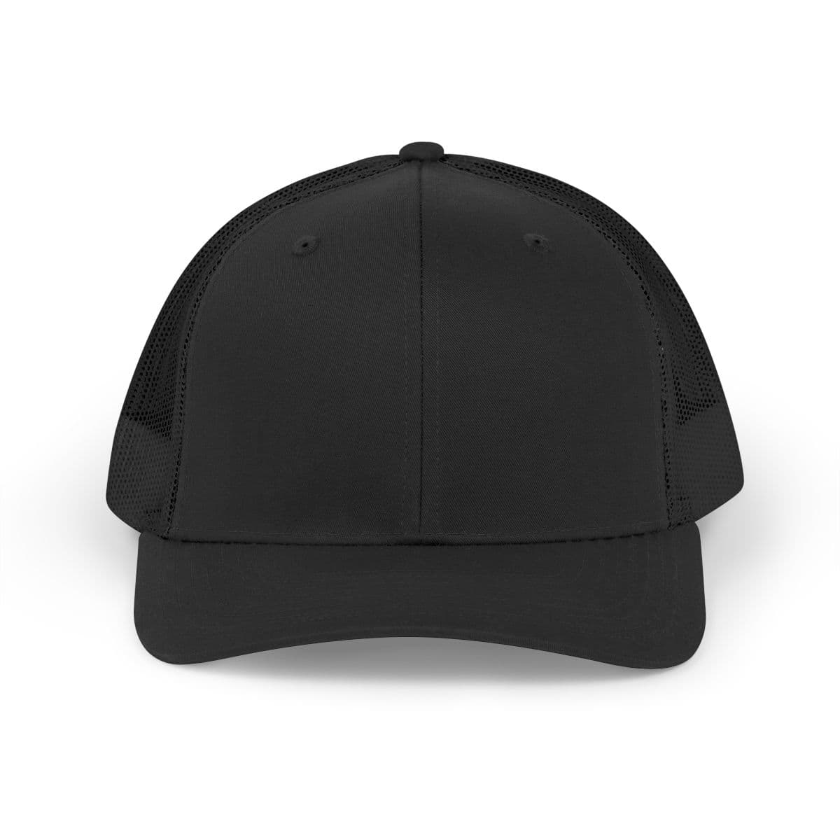 Plain black trucker retro hat, front view