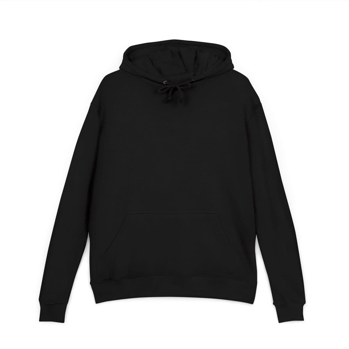 Plain black unisex french terry hoodie, front view