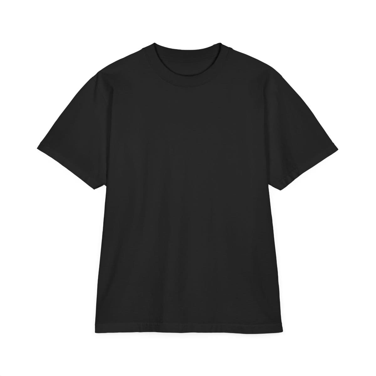 Plain black unisex garment-dyed drop-shoulder t-shirt, front view