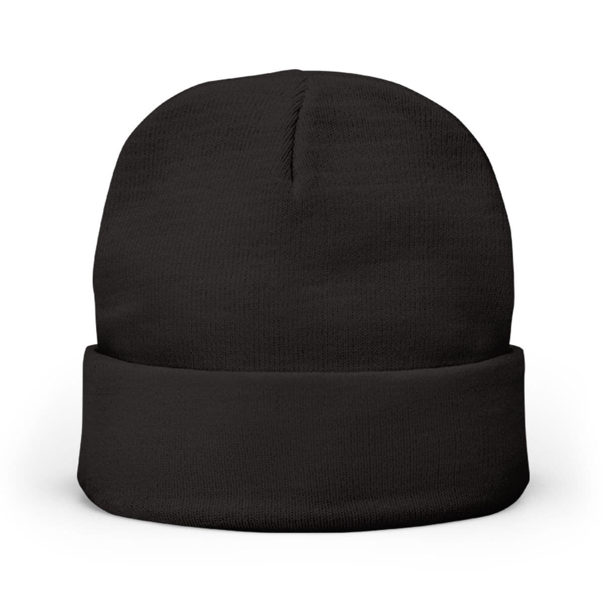 Plain black knit beanie (embroidery), front view