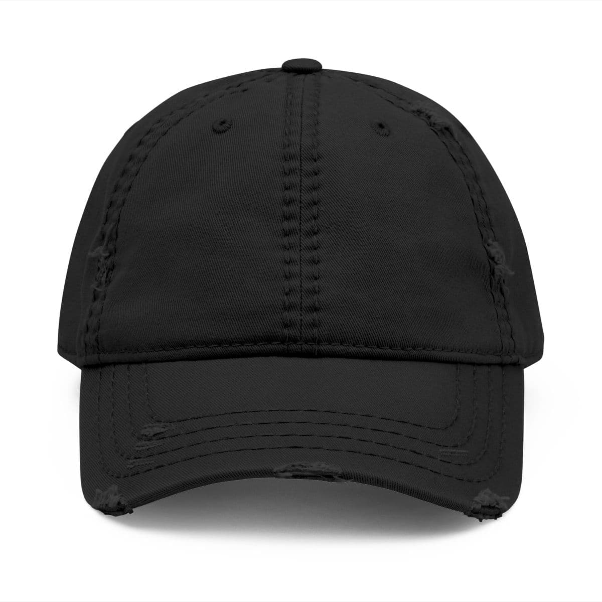 Plain black distressed dad hat (embroidery), front view