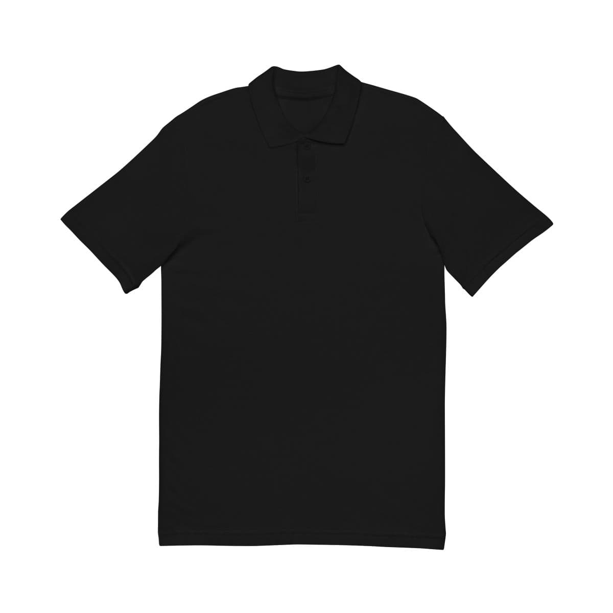 Plain black unisex pique polo shirt (embroidery), front view