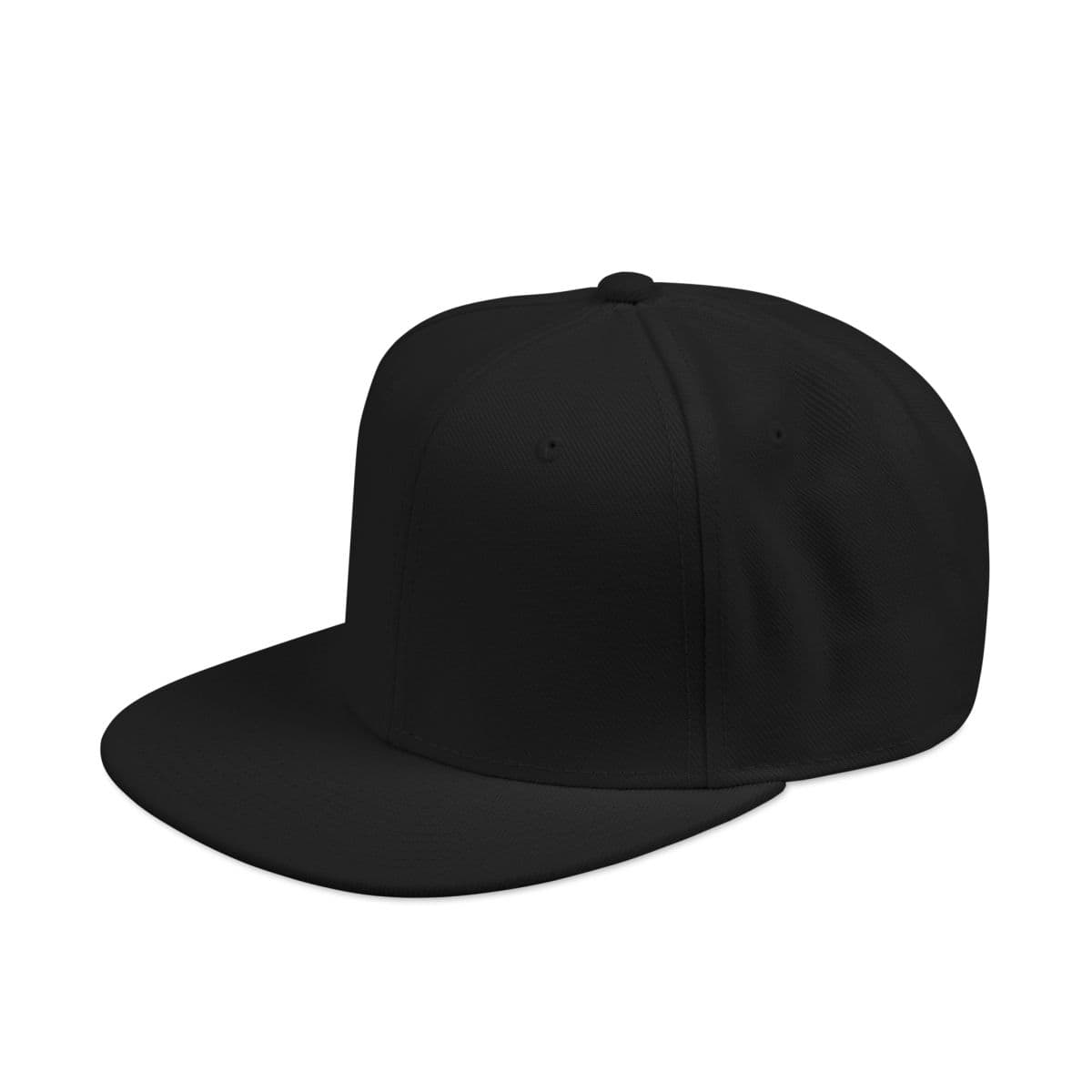 Plain black snapback (embroidery), front view