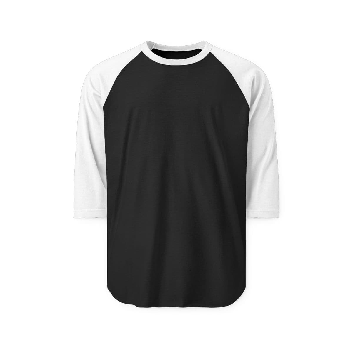 Plain black/white unisex three-quarter sleeve raglan shirt, front view