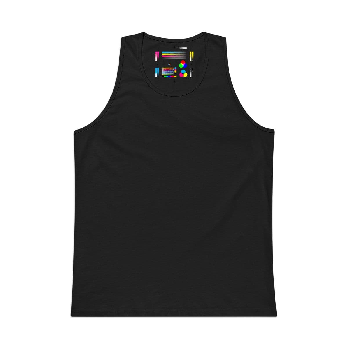 Plain black men's premium tank top, front view