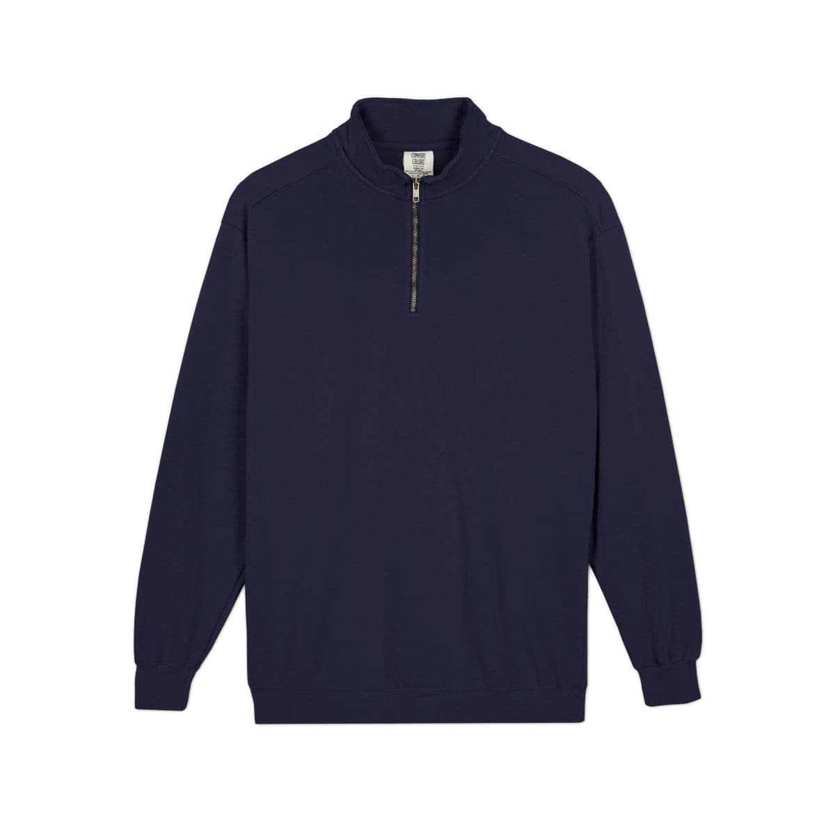 Plain true navy unisex adult quarter-zip sweatshirt, front view