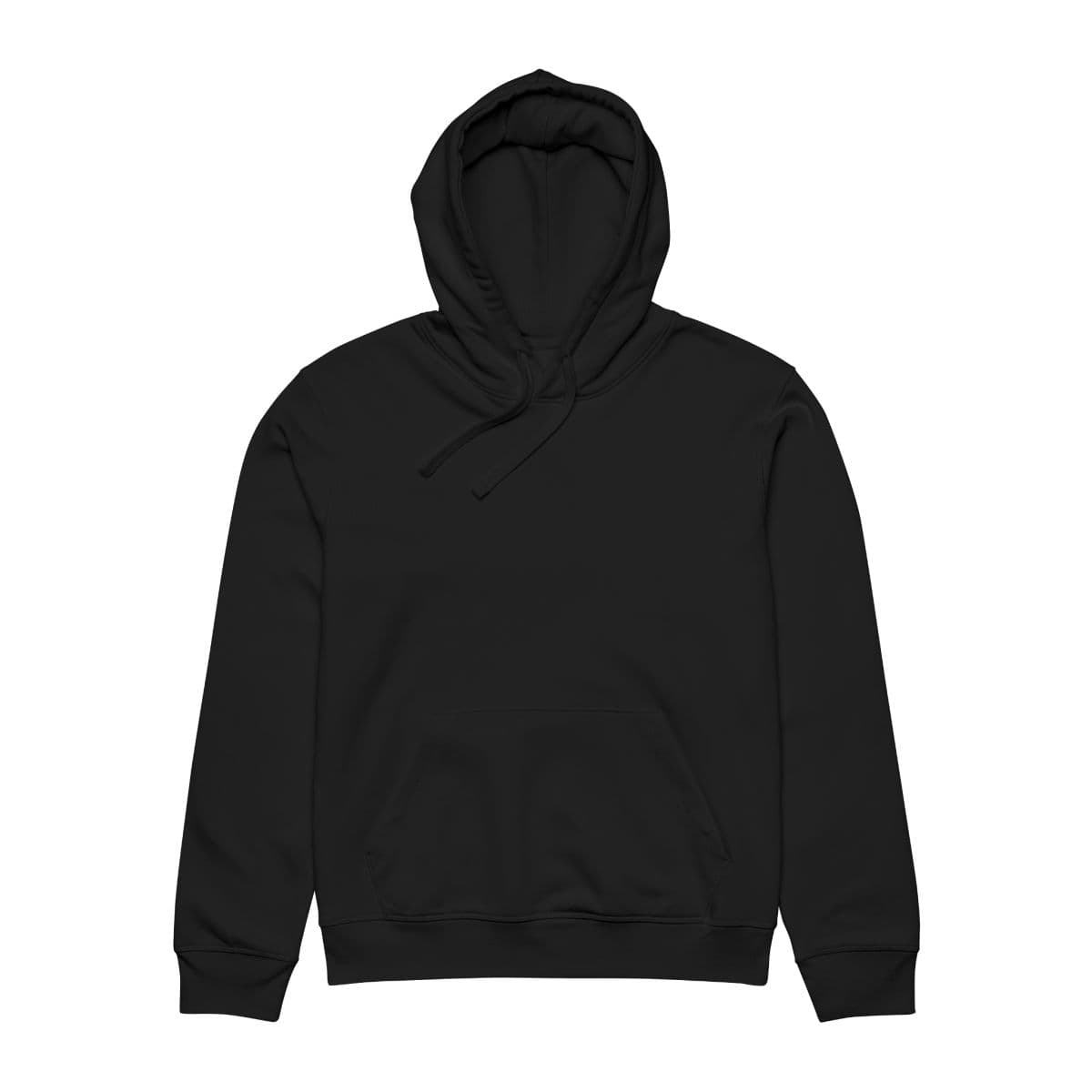 Plain black unisex drummer 2.0 organic mid-weight hoodie, front view