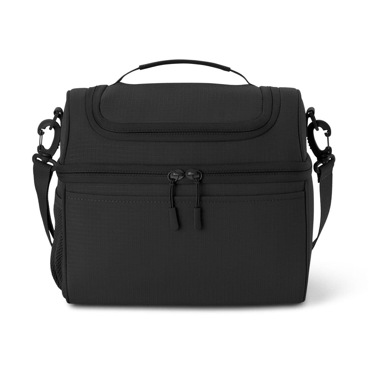 Plain black cooler bag, front view